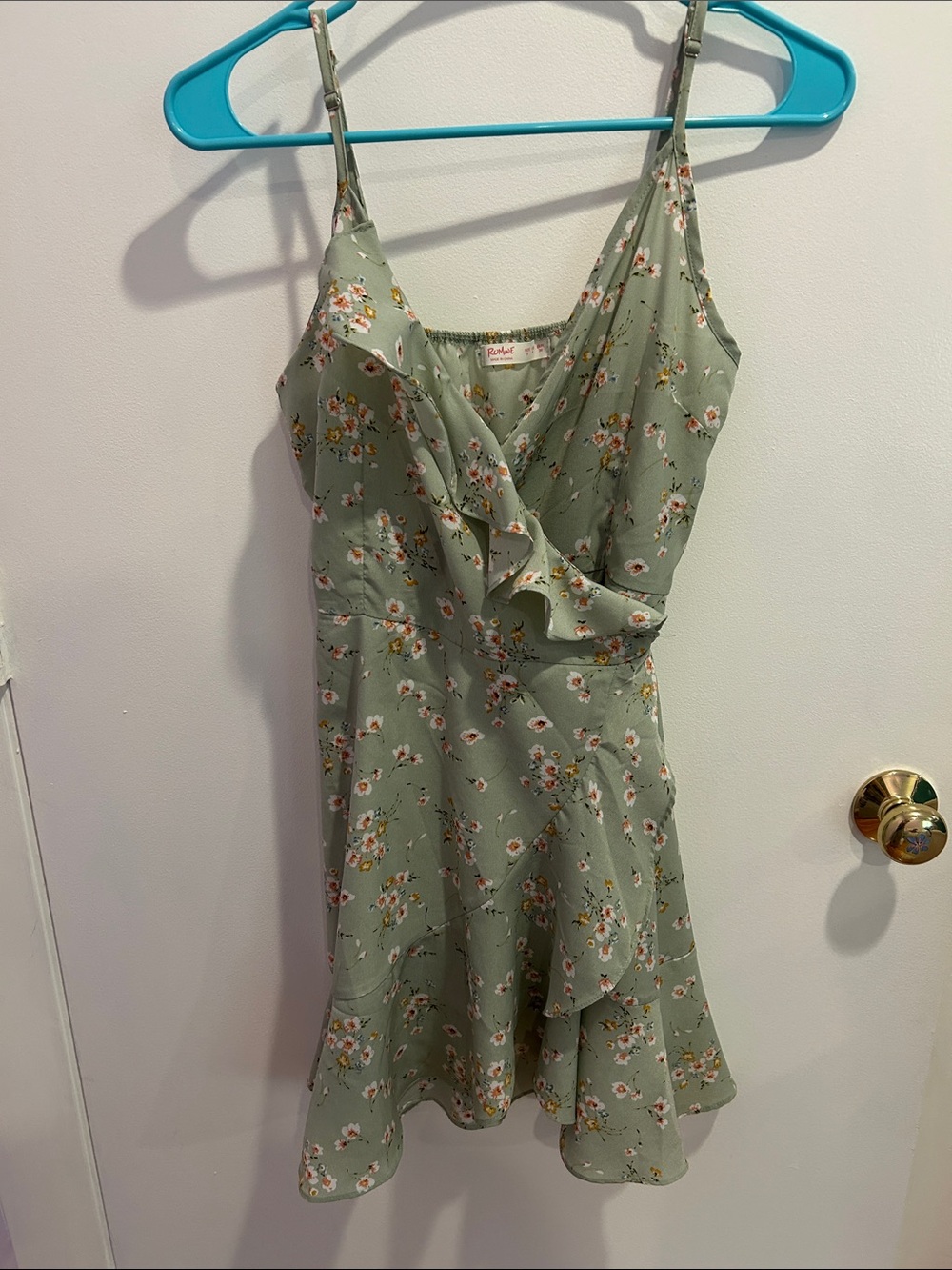 Ruffle-Front Floral Wrap Dress - Sage Green